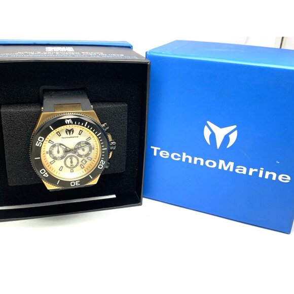 Technomarine Men's Watch TM-222081 Chronograph Quartz Gold Black Rubber Strap - Picture 3 of 15